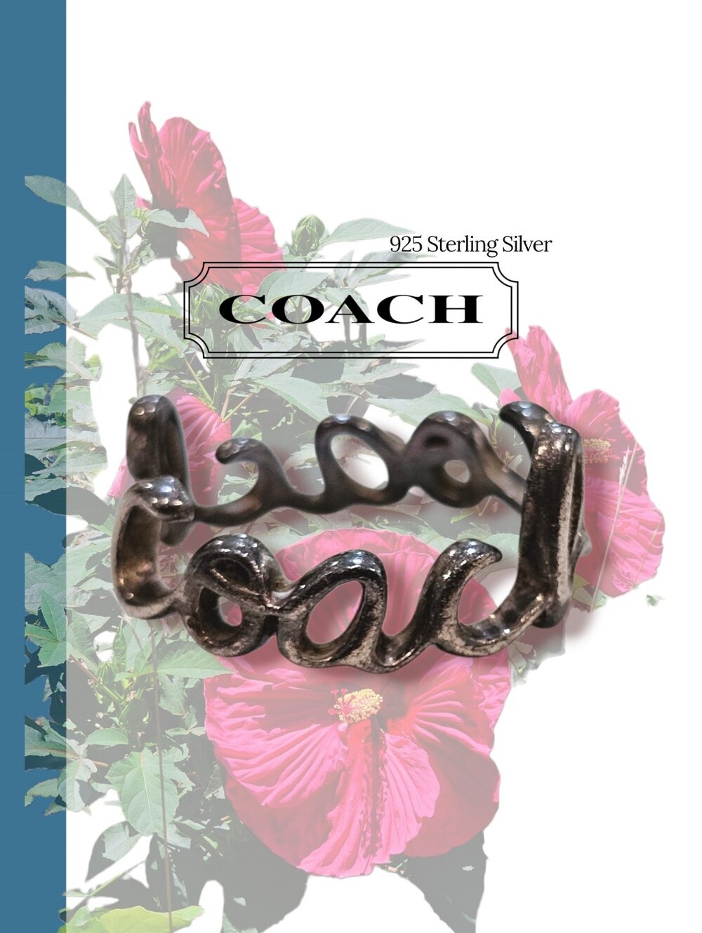 COACH Sterling Silver Script Logo Ring - Size 7